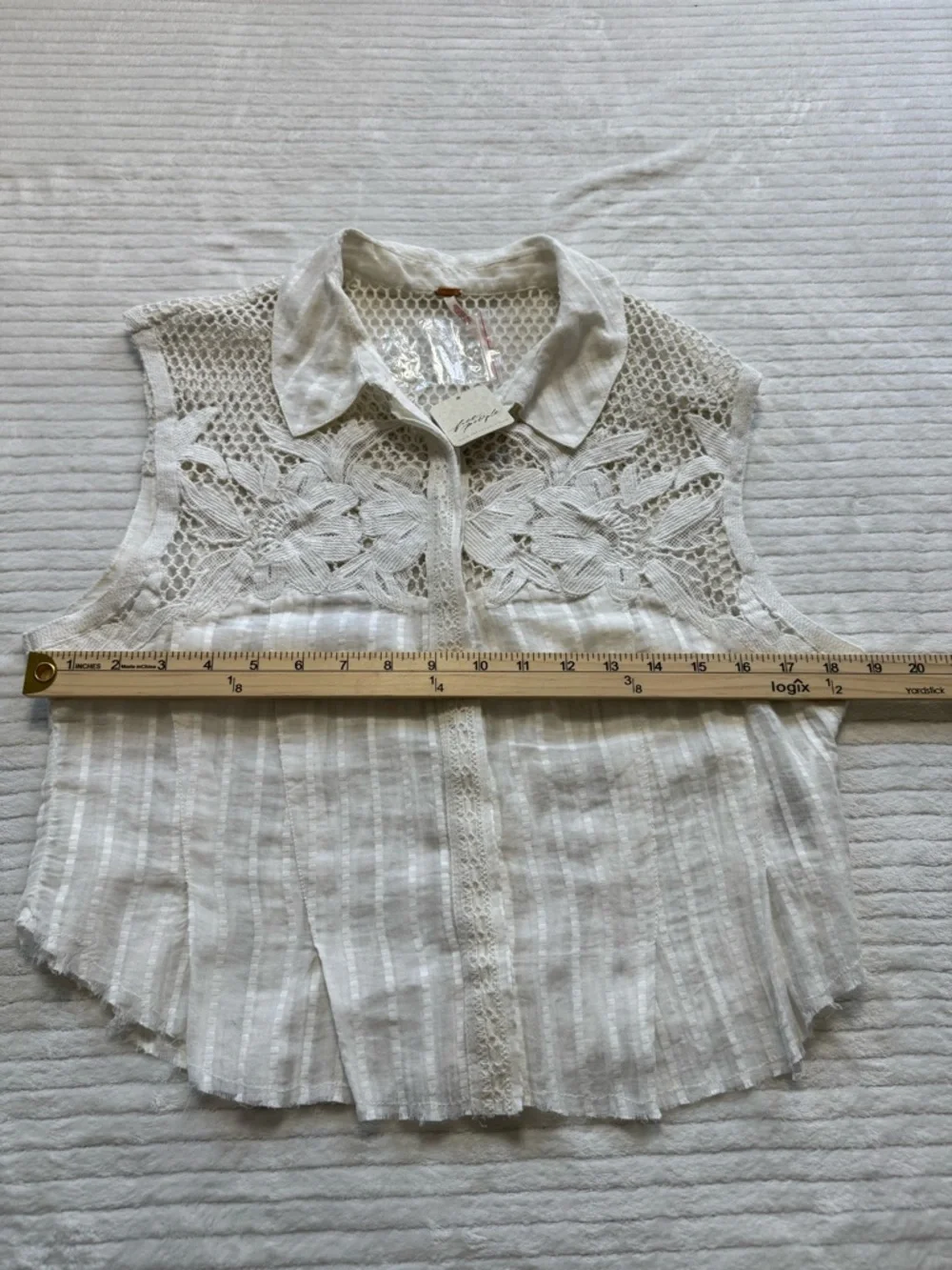 Free People Cream Crochet Pleated Sleeveless Camisole - Picture 7 of 10